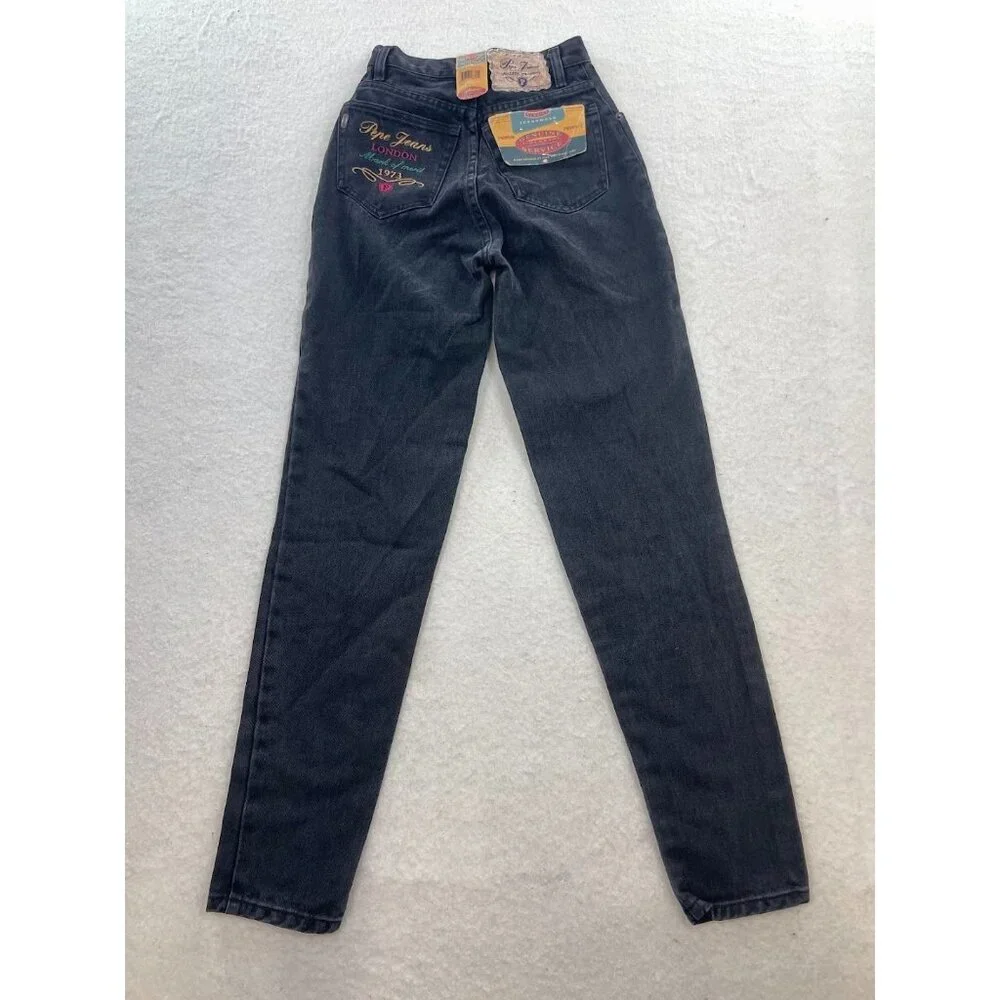 NWT Deadstock Vintage Pepe Jeans Black Denim Embroidered Jeans Size 1/2 - Picture 4 of 8